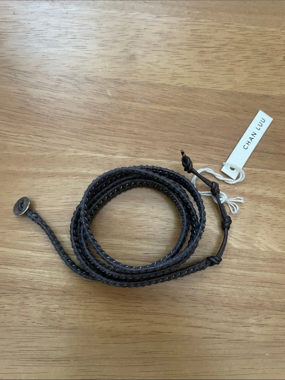 Chan Luu Men's (Unisex)Dark Gray with Gunmetal Chain Inlay Leather Wrap Bracelet
